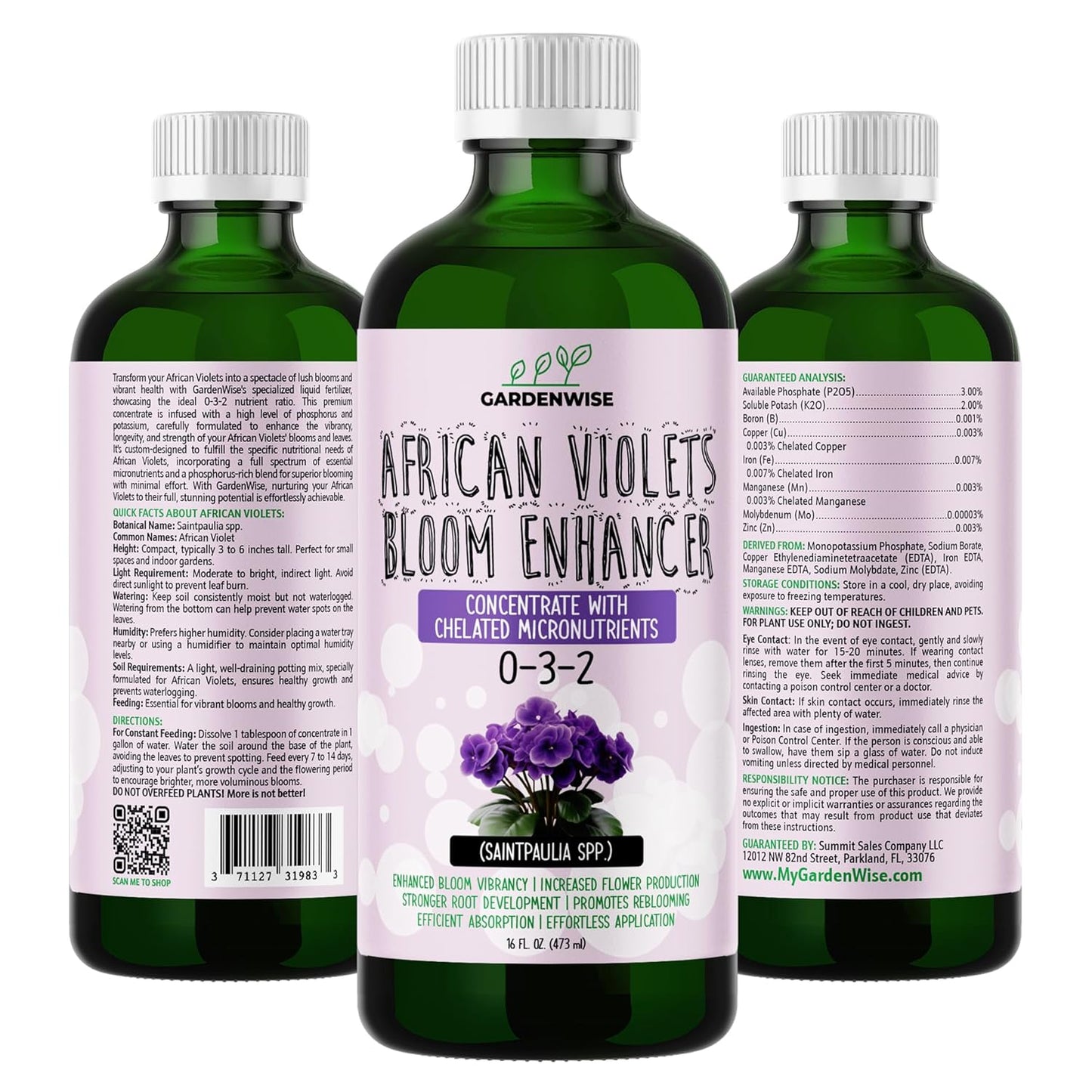 0-3-2 African Violet Fertilizer for Indoor Plants: Concentrated Plant Food β Plant Fertilizer, Bloom Booster for All Violets, Indoor Flowering Plants, Vigorous Growth and Blooming (16 OZ)