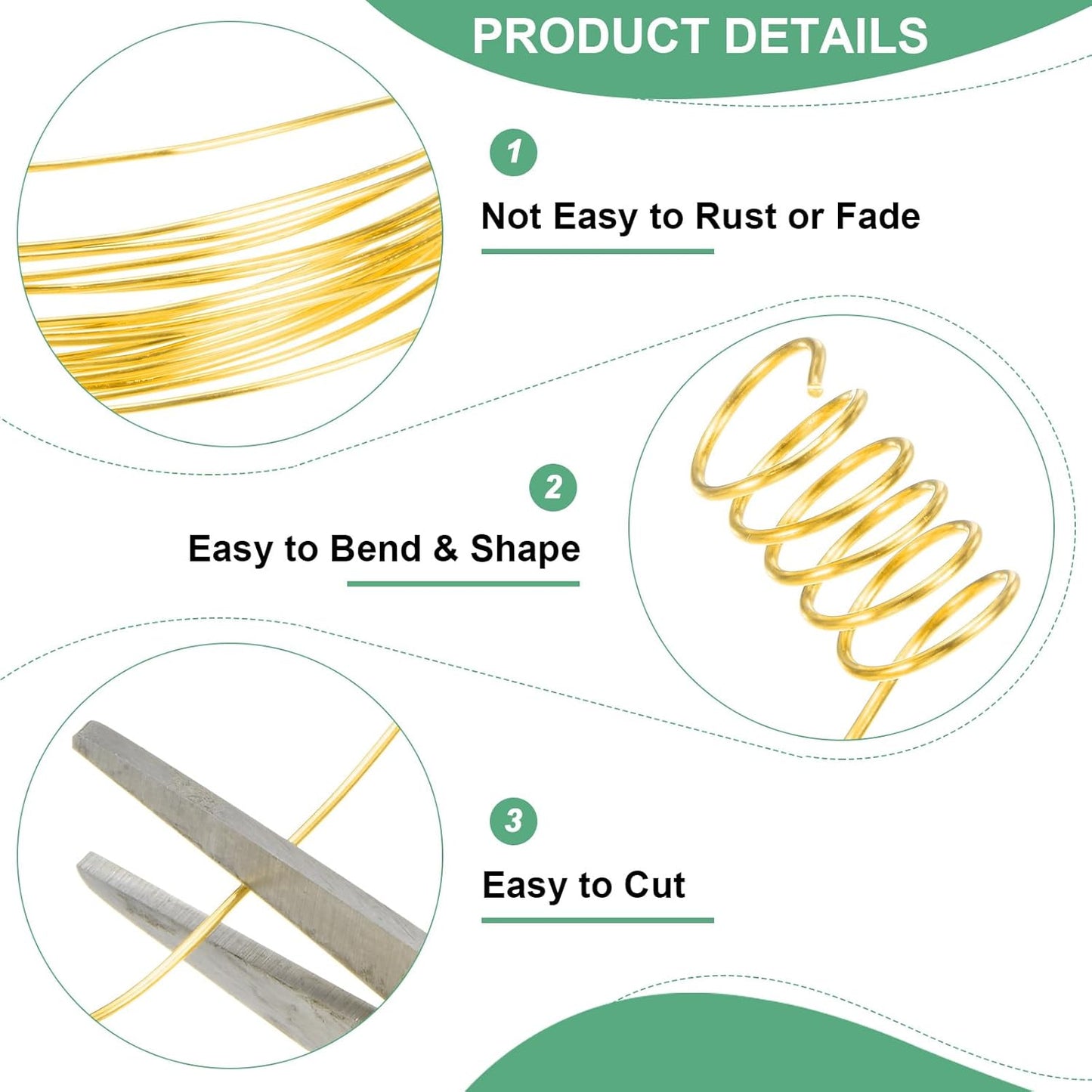 0.8 mm/20 Gauge Copper Wire for Jewelry Making, 7.5FT Copper Beading Craft Wire for Jewelry/Weaving/DIY Crafting/Planting, Color-Retaining [2.3 M, Gold Tone]