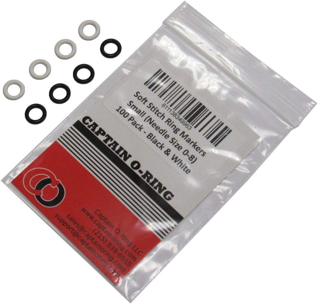 (100 Pack) Soft Stitch Ring Markers, Black & White (Small Size for Needle Sizes 0-8, for Knitting/Crochet/etc)