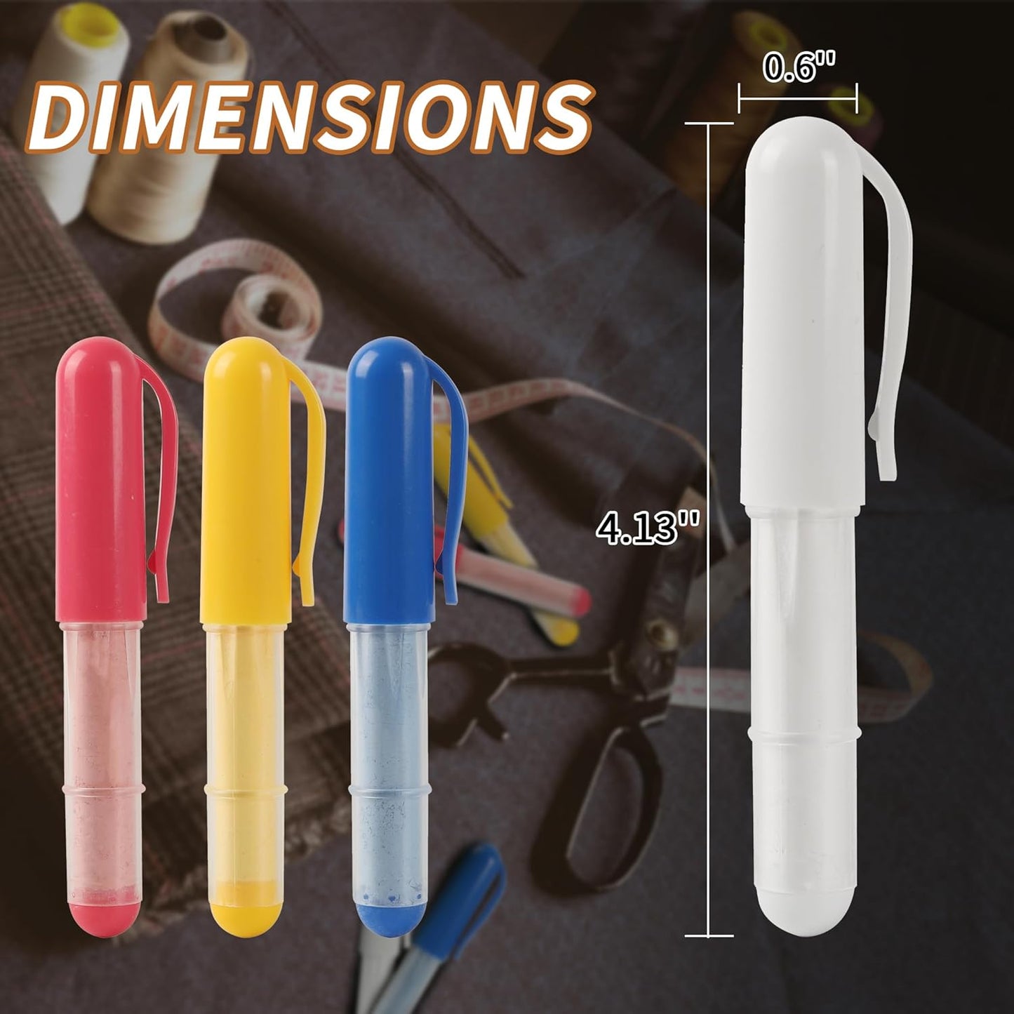 (3-pack) Fabric Chalk Markers -Erase Tailor’s Chalk for Quilting and Sewing - Compatible with Most Fabrics - With Dosing Wheel Technology, Red, Blue, White