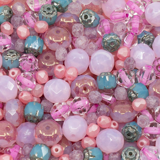 0.9 oz (25g) Mix of Faceted Fire Polished Czech Glass Beads (Round, Rondelle etc) 4-10mm, Cold Pink